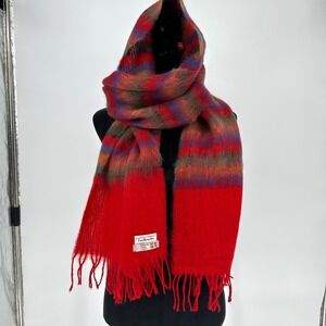 Vintage Talbots Mohair & Wool Red Fringe Accessory Long Scarve Multi Color 75x18